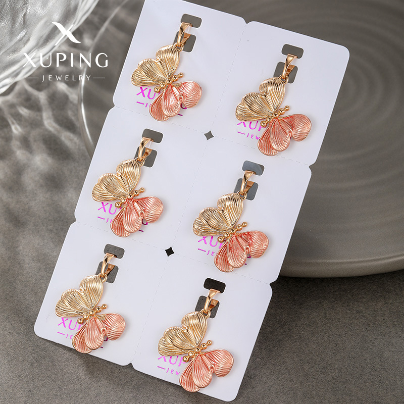 Collar con Colgante de Mariposa de Dos Tonos de Aleación de Joyería Xuping para Mujer, Diseño Dulce Coreano y Japonés, Accesorios de Collar para Niñas al por Mayor