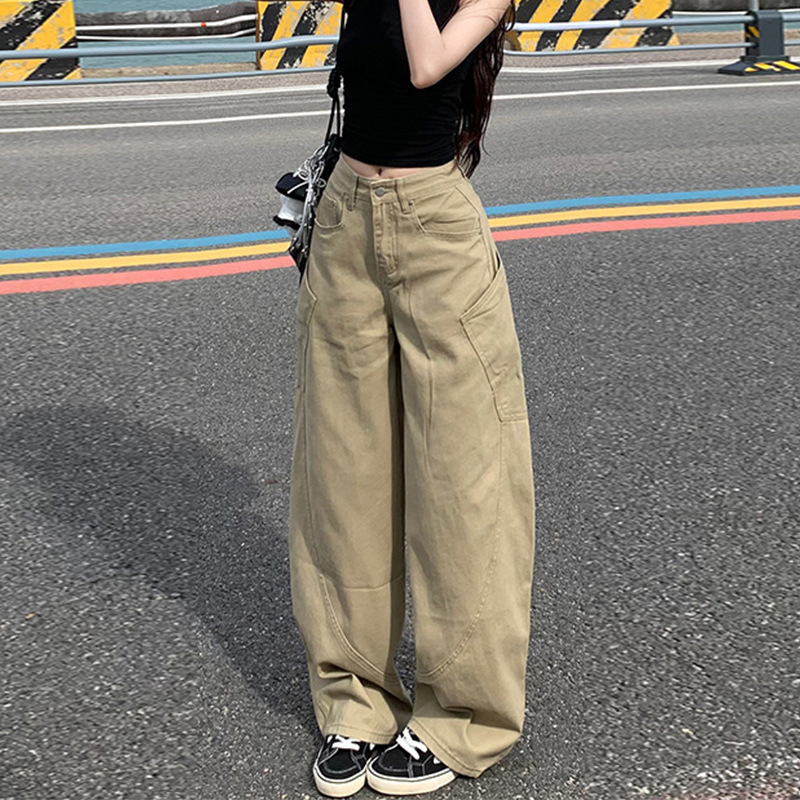 2025秋季大码弯刀牛仔裤女小个子显瘦梨型身材高腰阔腿工装香蕉裤|undefined
