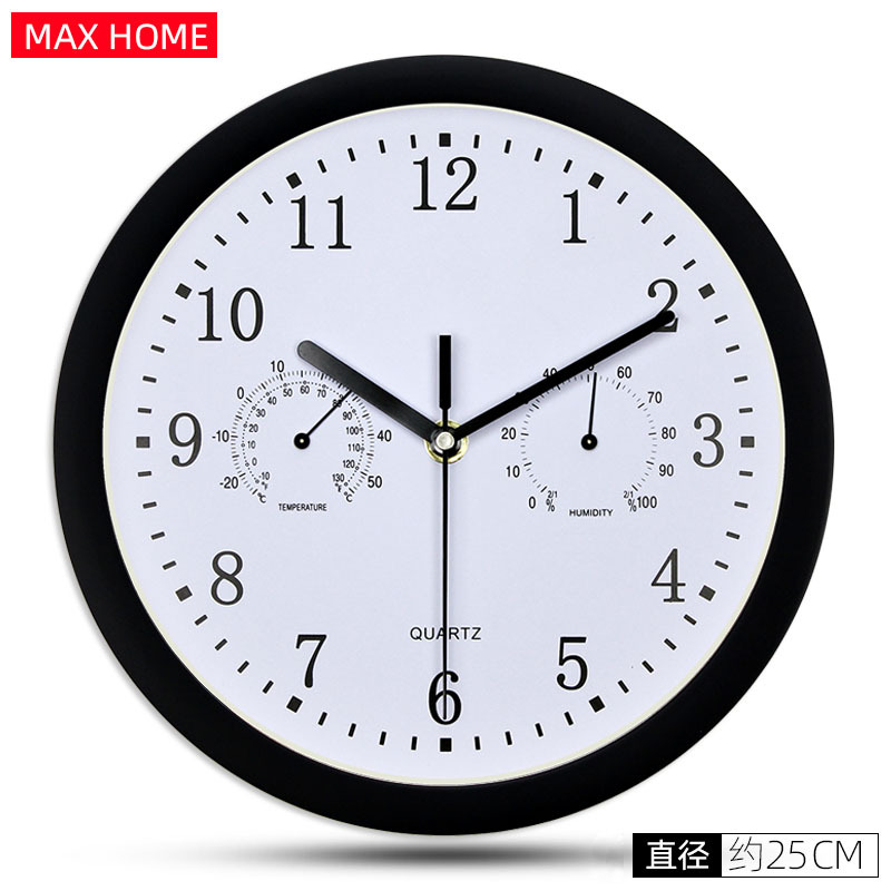 Amazon suministro de plástico Reloj de pared con higrómetro simple moderno dormitorio mudo Reloj de pared reloj