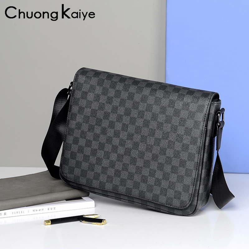 ChuongKaiye New Men's Shoulder Bag Business Casual Crossbody Bag Korean Style Plaid Men's Bag Crossbody Bag