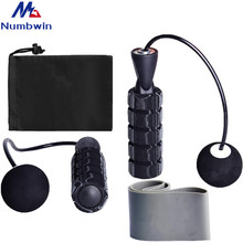 B轴承渐变黑灰棉套无绳大球跳绳四件套 乳胶力量训练阻力带圈跨境