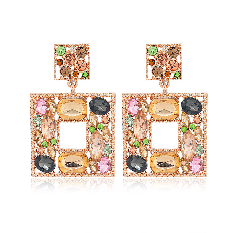 Luxurious Square Alloy Plating Rhinestones Women's Earrings 1 Pair display picture 3