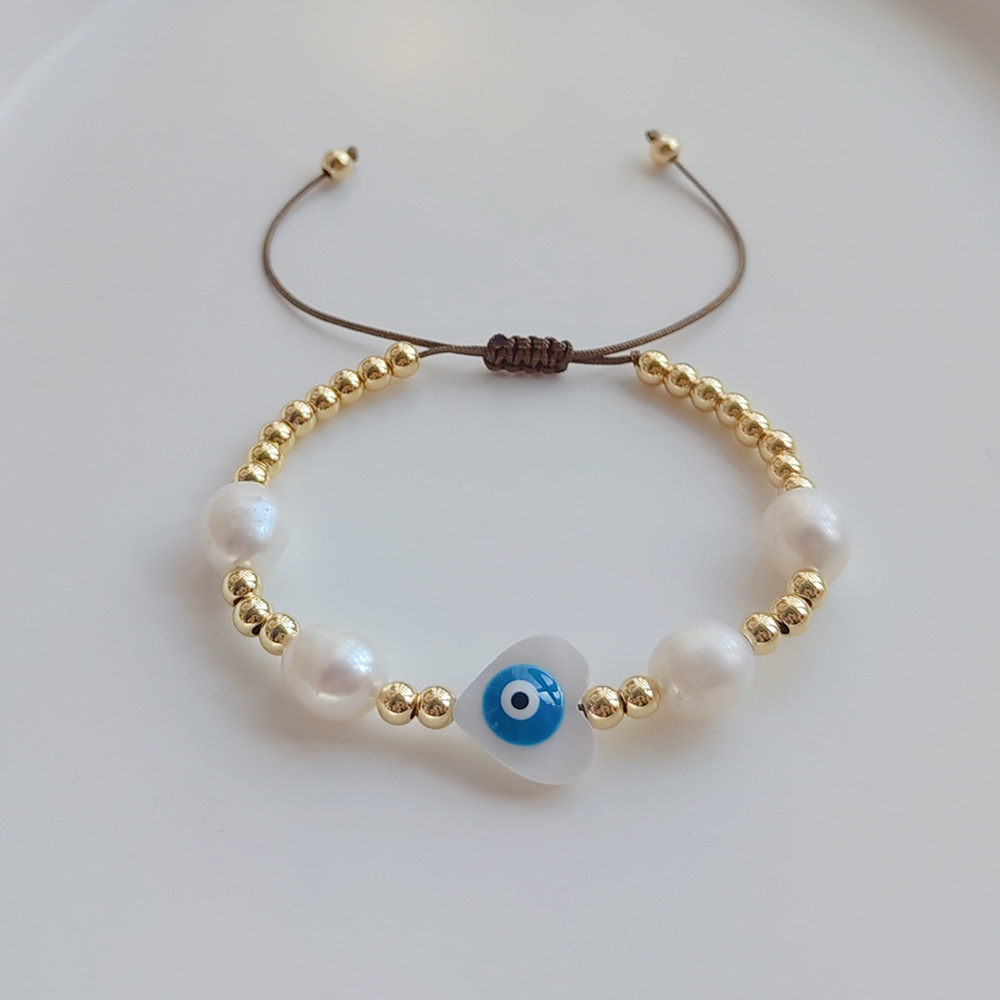 1 Piece Simple Style Devil's Eye Freshwater Pearl Shell Copper Beaded Bracelets display picture 2