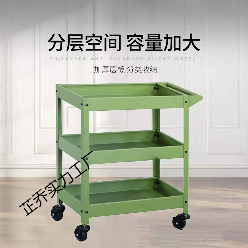 Зеленая трехслойная тележка в индустриальном стиле, тележка для инструментов, бесшумные ролики для хранения деталей, мобильная подставка для цветов, зеленые растения