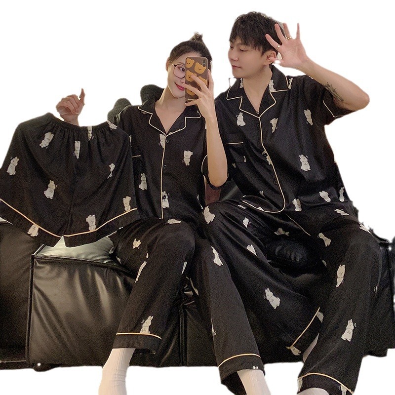 Japón conejo pareja pijama primavera-verano seda hielo manga corta lindos hombres y mujeres red viento rojo tres piezas conjunto de ropa para el hogar