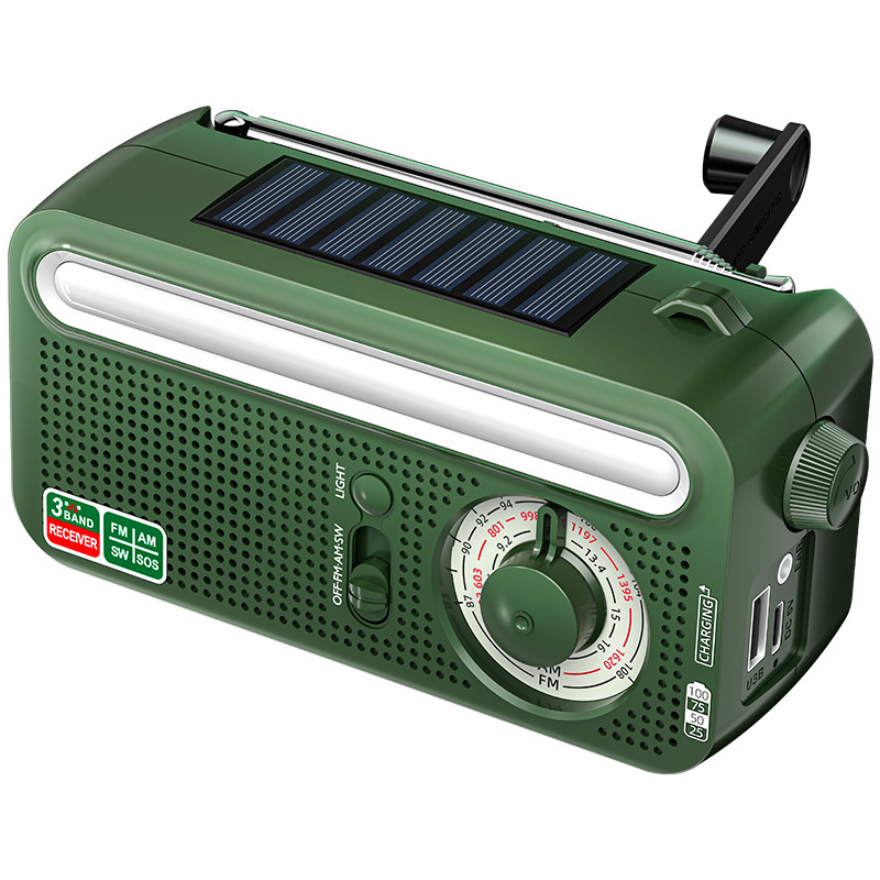 Alemania radio de emergencia de mano generadora de energía linterna de luz fuerte socorro de desastres solar al aire libre estación de radio multifunción