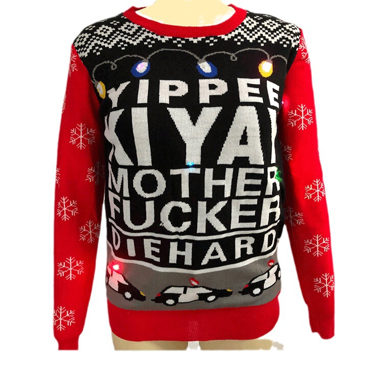 Led Light Letter Jacquard Knit Red Sweater with Led Lights Jacquard Christmas Sweater Ugly Sweater Custom Led Light Letter Jacquard Knit Red Sweater with Led Lights Jacquard Christmas Sweater Ugly Sweater Custom