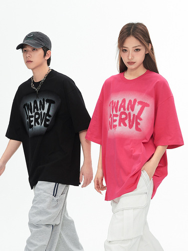 Kang Road Men's Clothing Couple Trendy Letter Print Short Sleeve T-Shirts for Men and Women Spring and Summer New Relaxed American Style T-Shirts