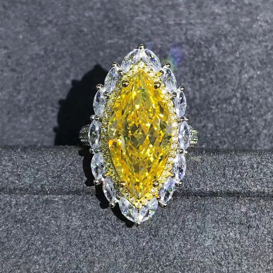 Venta caliente transfronteriza 10 quilates caballo Ojo de corte amarillo anillo de diamante de alto carbono Super brillante 3EX corte VVS Seiko