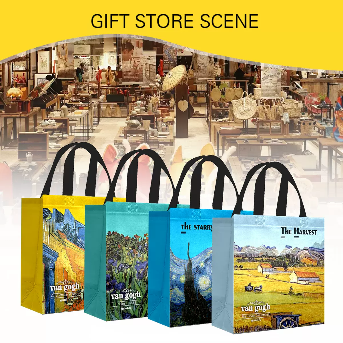 2025新款跨境梵高灵感元素圣经圣诞节派对节日伴手礼品袋无纺布袋