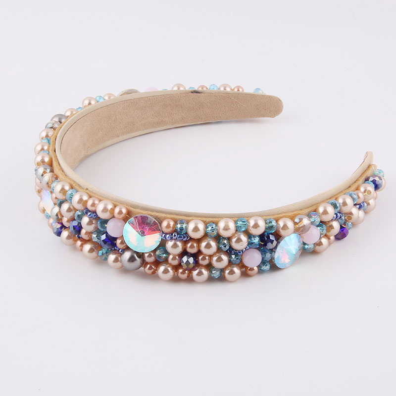 Plaid, Water Droplets Pattern Baroque Sponge Broad-rim Pearl Rhinestone Headband