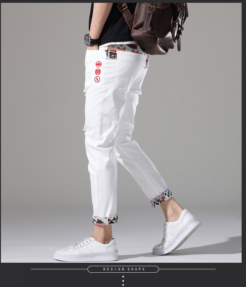 brand embroidered denim jeans for men in summer, thin Korean version, trendy casual, slim fit, small foot_voghion.com