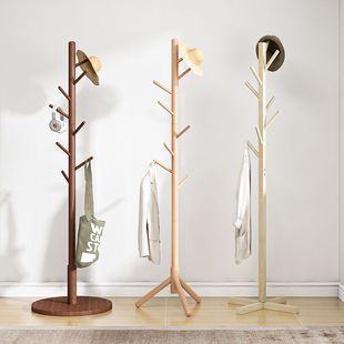 Solid Wood Coat Rack Floor-Standing Bedroom Vertical Clothes Rack Household Simple Clothes Drying Rack Room Bag Rack