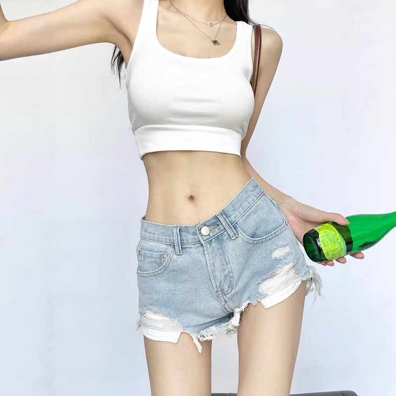American High Street Retro Irregular Distressed Ripped Denim Shorts for Women, Summer Loose Fit, Slimming Wide-Leg Low-Waist Hot Pants American High Street Retro Irregular Distressed Ripped Denim Shorts for Women, Summer Loose Fit, Slimming Wide-Leg Low-Waist Hot Pants