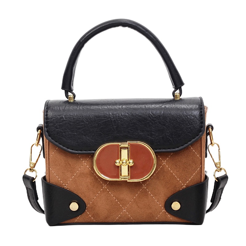 2025 otoño y invierno nuevo bolso de color contrastante bolso cuadrado pequeño de nicho de mujer empalmado bolso de hombro retro bolso de mochila