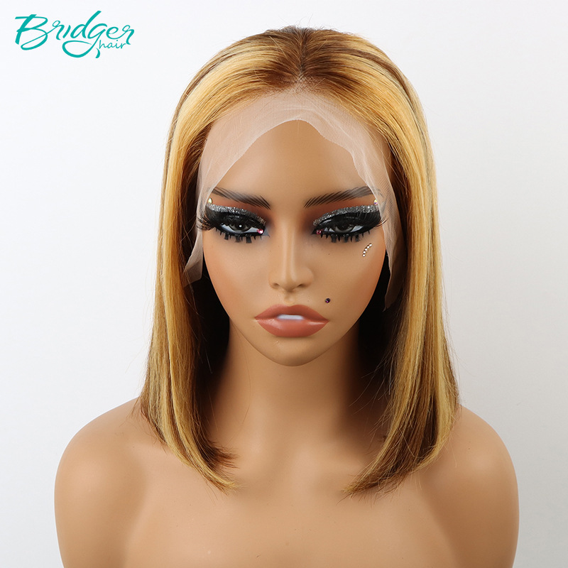 Perruques de cheveux humains P4/27 de coiffure BOB à double épissure 13*4_voghion.com