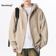 重磅连帽外套男款春秋新款开衫卫衣宽松秋季情侣衣服纯色拉链上衣