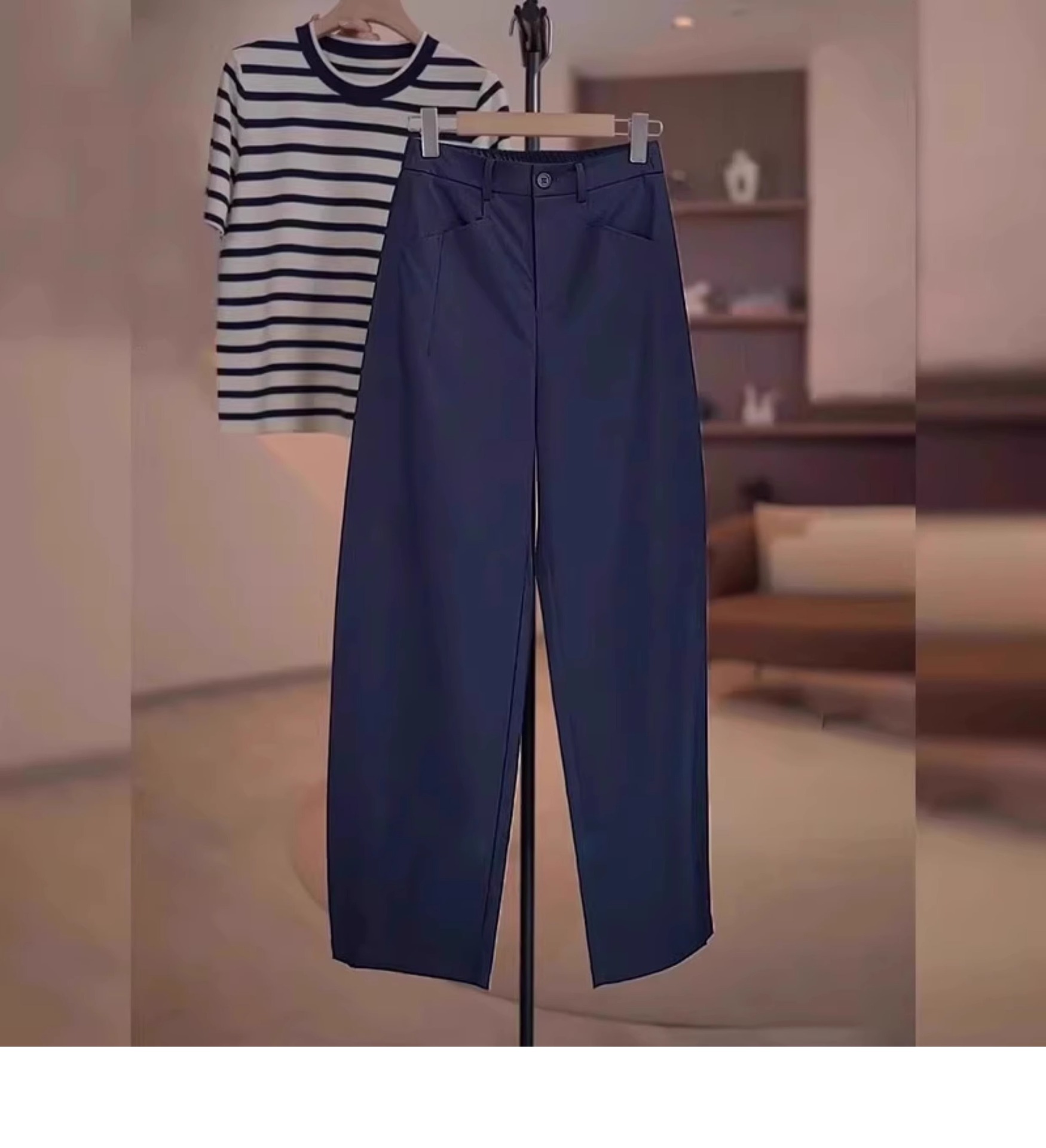 Quần culottes nữ ống rộng cạp cao dáng suông màu xanh navy — Màu xanh navy chi tiết 2