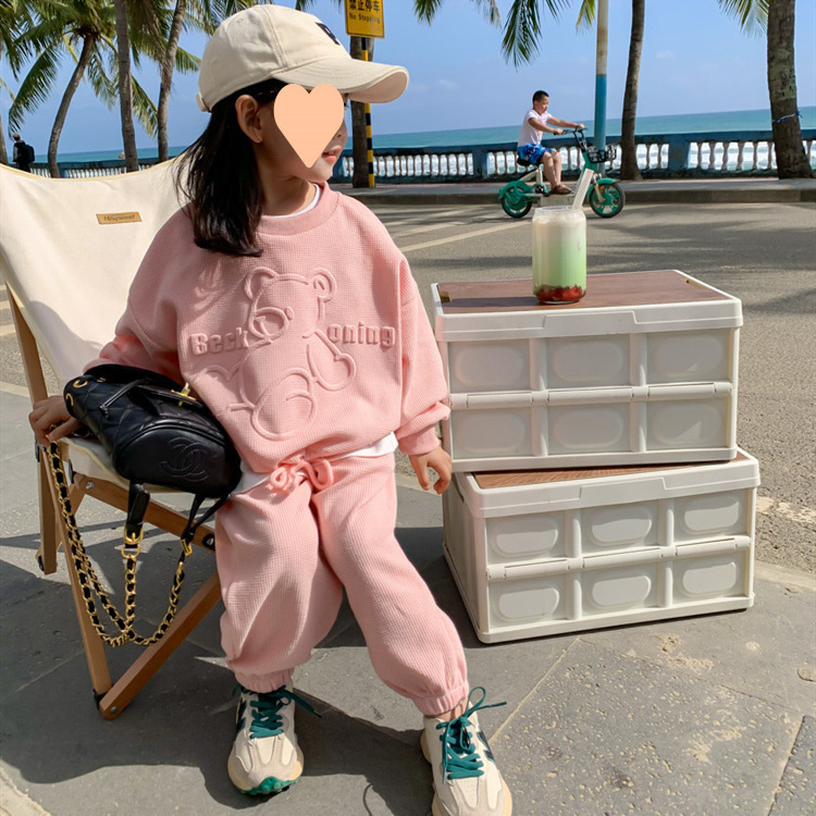 Ensemble sweat à capuche et pantalon motif ours pour fille_voghion.com