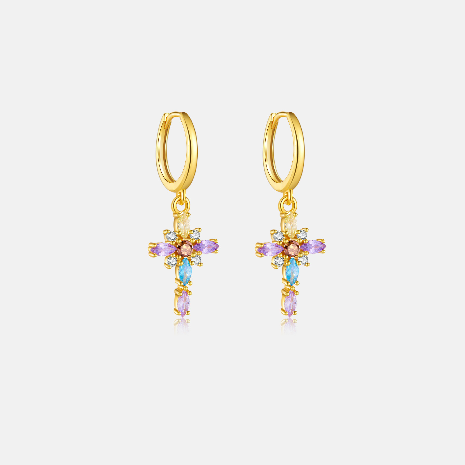 Holiday, Daily Occasion 925 Sterling Silver Material 1 Pair 18K Gold Plated White Gold Plated 925 Sterling Silver Zircon Cross Drop Earrings