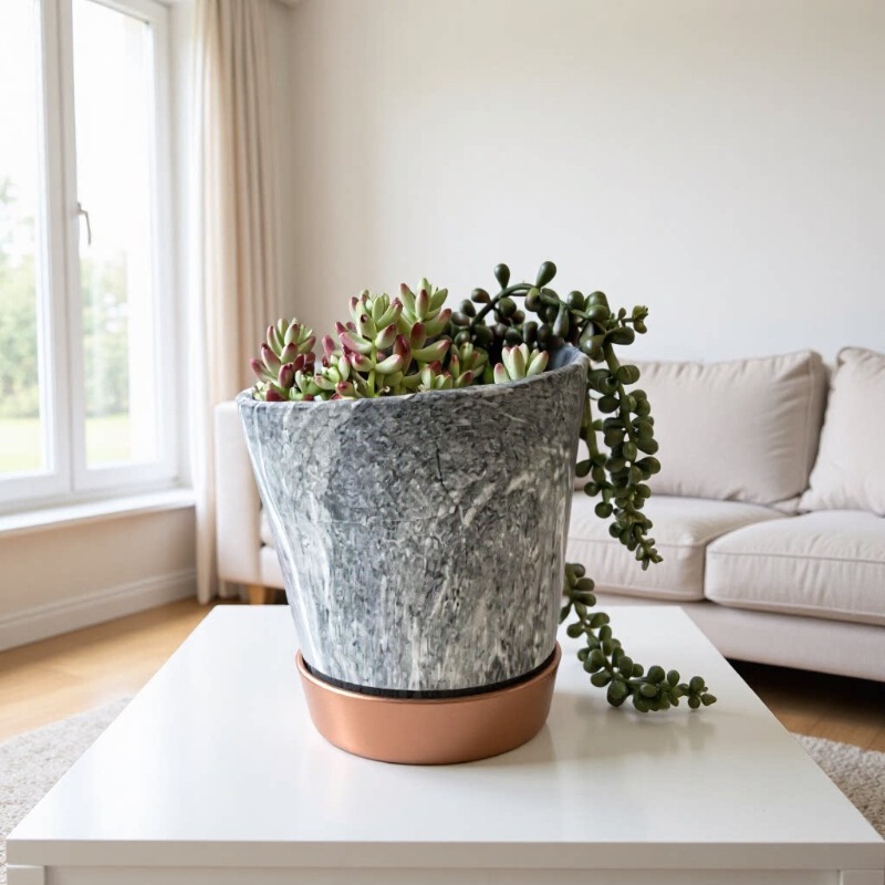 Ceramic Flower Pot Ins Scandinavian Marble Potted Flower Pot Accessible Luxury Flower Pot New Year's Eve Flower Pot Phalaenopsis with Tray