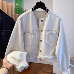 圆领牛仔外套女短款2025春装新款宽松休闲百搭通勤明线小个子上衣