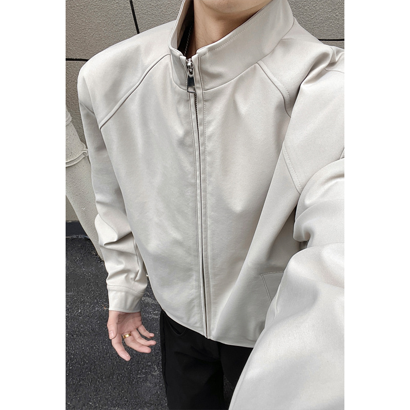 Cleanfit Deconstructed Three-proof For Men, Spring Trendy American-style Short Workwear Jacket With Stand-up Collar,_voghion.com