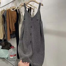 大码毛衣背心裙长款过膝针织裙女秋冬新款韩版慵懒宽松马甲连衣裙