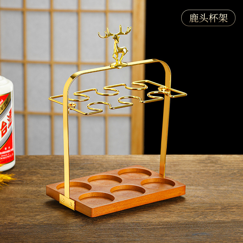 Creativo doméstico comercial licor de bambú taza de madera taza de vino pequeña bandeja de almacenamiento de licores de estilo chino taza de vino un soporte de taza