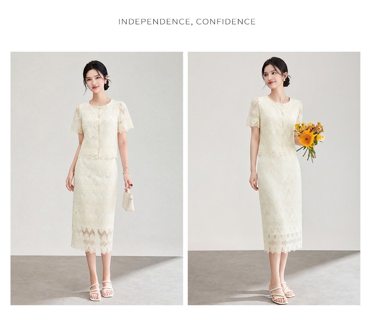 Bộ áo cardigan ren phối chân váy chữ A hai mảnh phong cách Pháp — màu mơ chi tiết 15