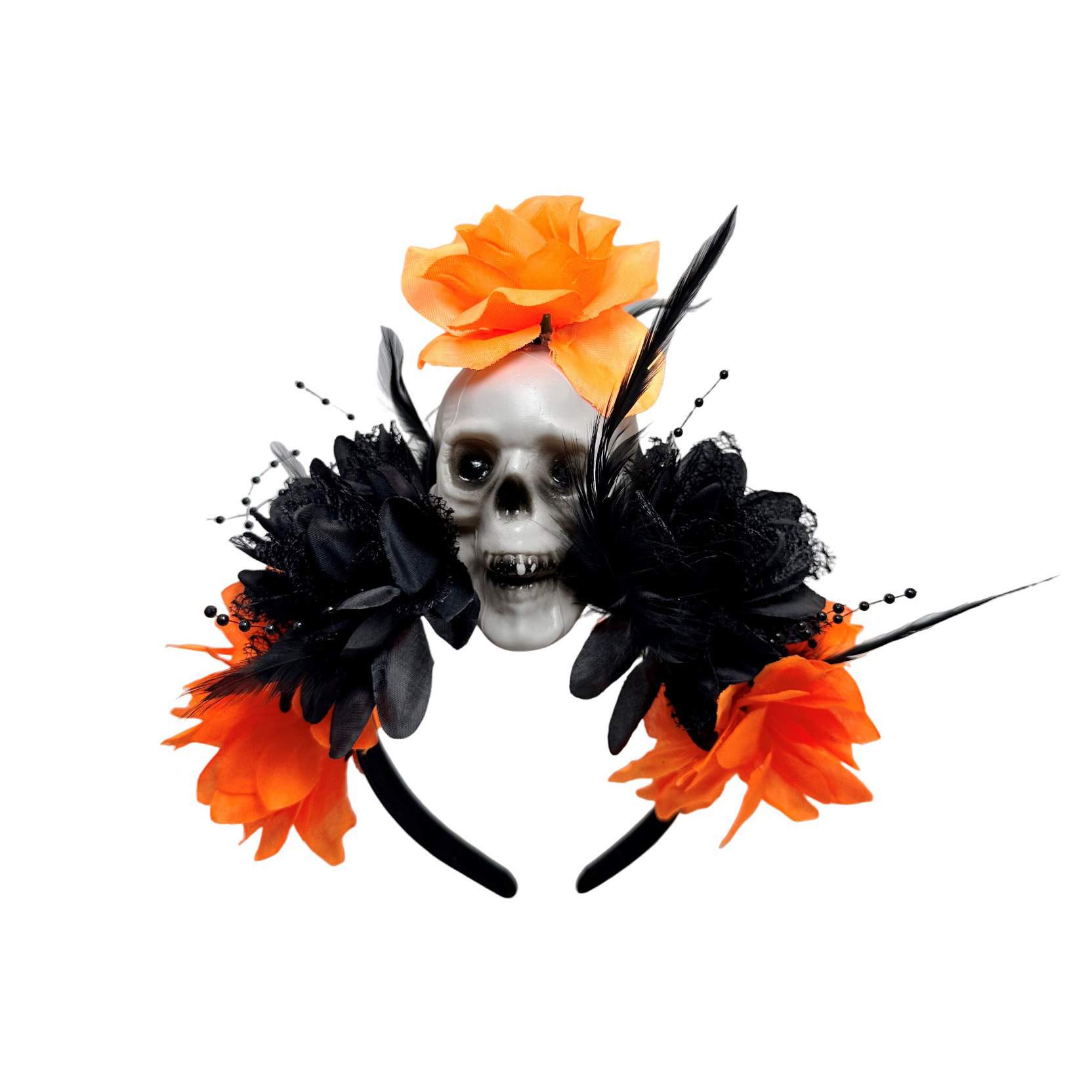 Día de los Muertos Diadema de Calavera Fiesta cos Tocado de cos Diadema de flor artificial de Halloween Tocado de cráneo de terror oscuro