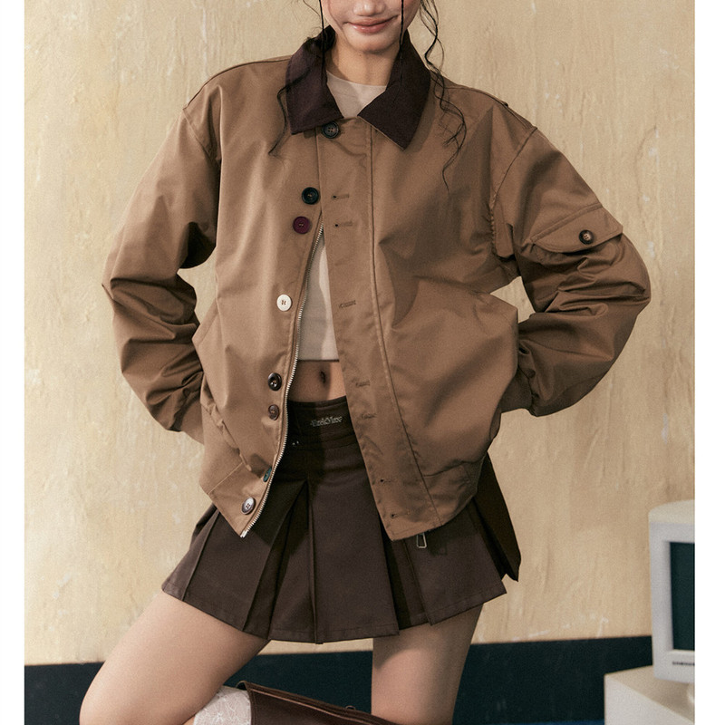 Maillard Brown Cleanfit Contrast Color Jacket Coat Women's Spring and Autumn Design Lapel All-match Niche Trendy Top
