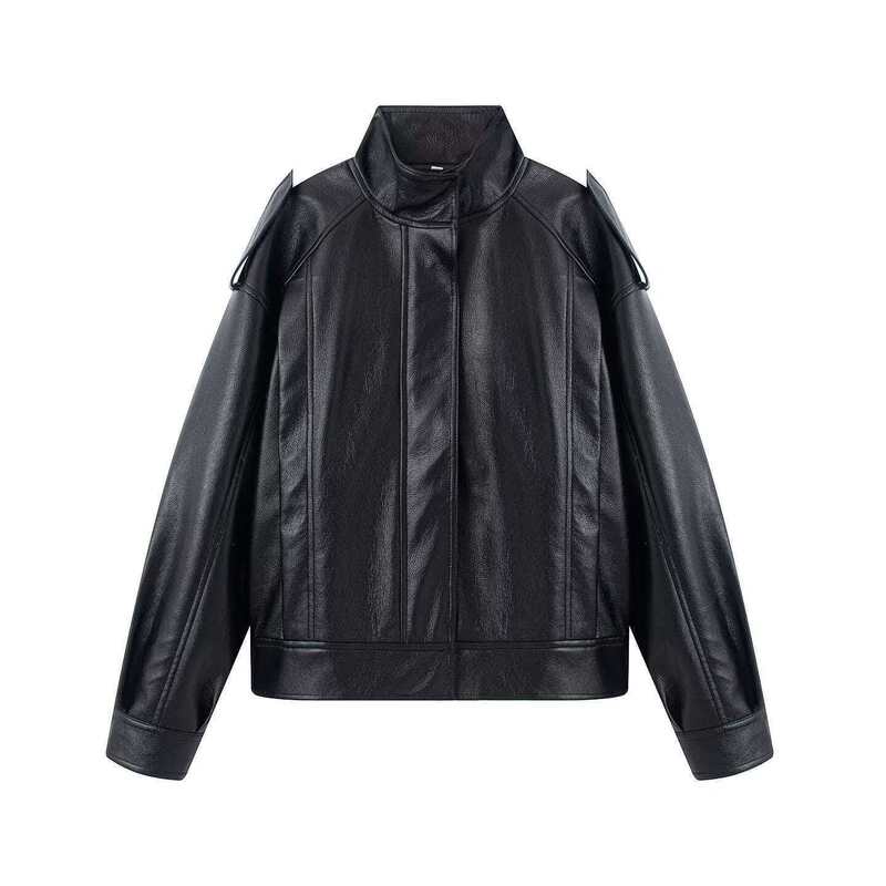 Nssf-Homemade-Cross-Border European and American Fashion New Casual Versatile Stand-Collar Faux Leather Bomber Jacket