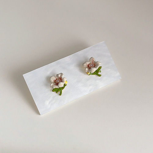 ins forest super fairy enamel oil dripping flower earrings Korean sweet fashion earrings summer new trendy ear jewelry