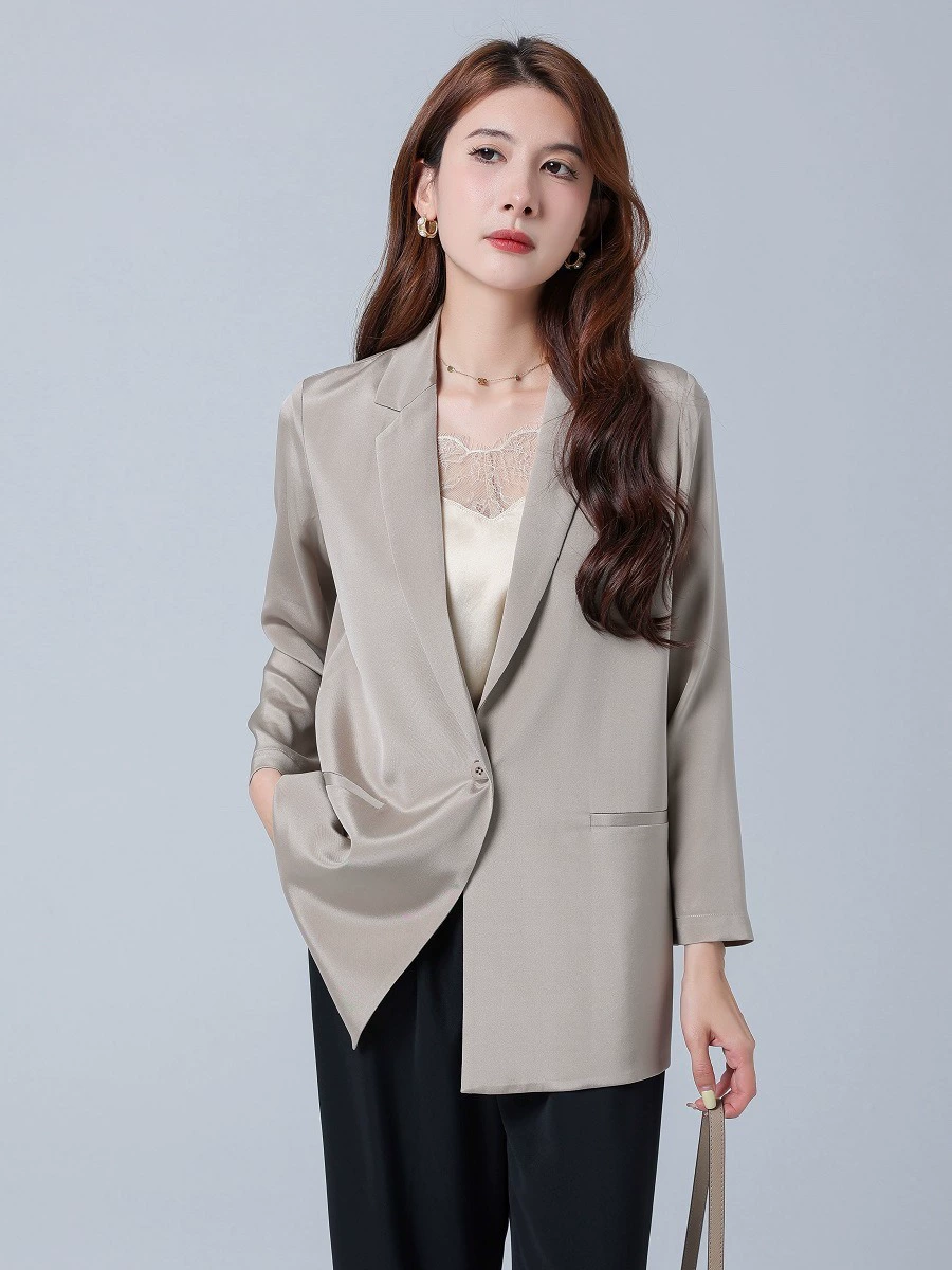 Silk autumn classic suit jacket, long-sleeve, oversize