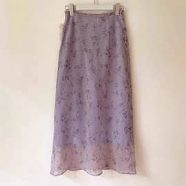 紫色碎花设计感半身裙女2026春夏新款森系文艺高腰显瘦雪纺中长裙