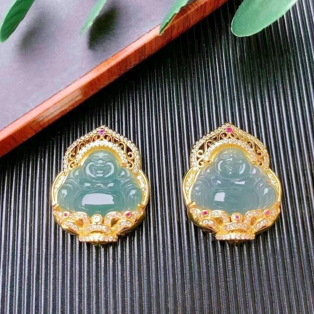 ZOU LIUXI 자연 옥 연꽃 거대한 부처 펜던트 구리 세트 새로운 중국 스타일 액세서리 GUOFENG MAITREYA 펜던트