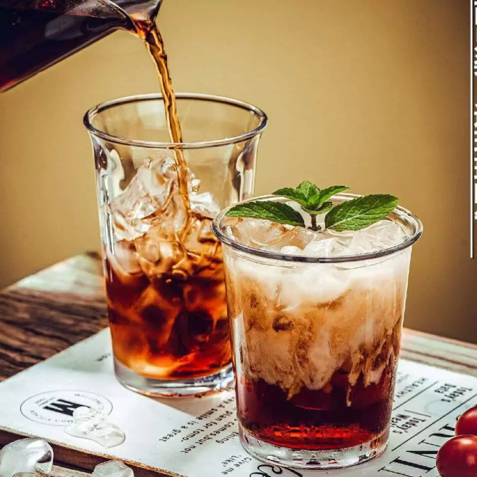 透明翻口玻璃杯高颜值咖啡杯冷萃杯小红书同款气泡水杯INS冷饮杯