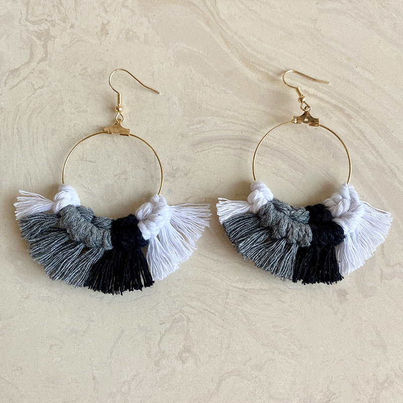 Valentine's Day woven earrings European and American style pastoral style metal ring tassel earrings hand-woven earrings geometric earrings