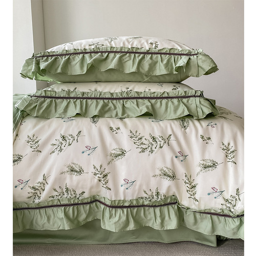 Cotton 60-count long-staple cotton bed four-piece set pure cotton autumn and winter lace quilt cover four-piece floral bedding set
