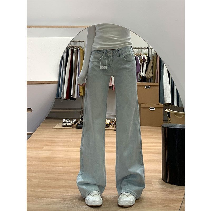 Petite 145 American-Style Spicy Girl Light-Colored Washed Flared Wide-Leg Jeans Low-Waist Straight-Cut Slimming Loose Floor-Length Pants