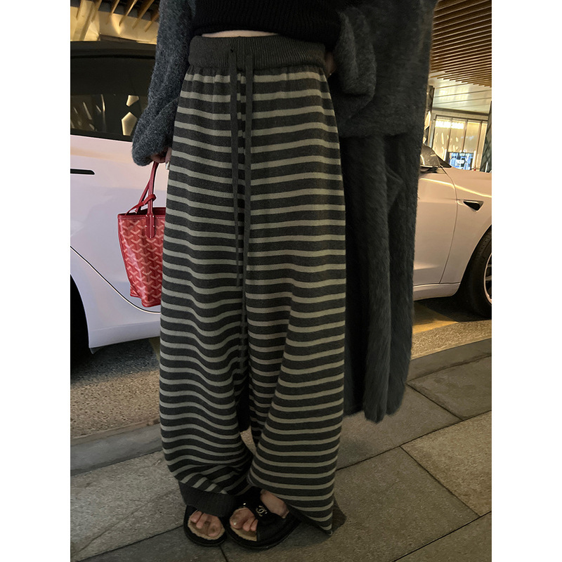 superniniyy 本期心头好厚实暖暖条纹毛线裤慵懒舒适针织休闲裤女|undefined