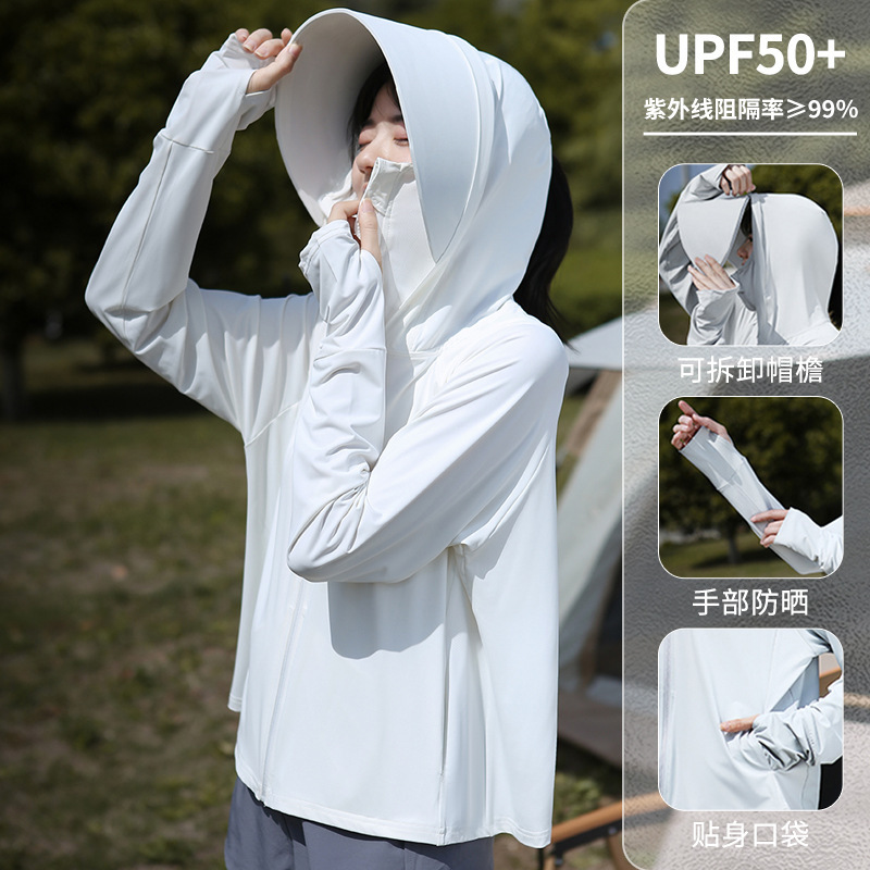 女性用日焼け止め服、夏のアイスシルク、紫外線防止、薄く通気性のあるアウターウェア、取り外し可能な大きなつば、ゆったりとした大きいサイズの日焼け止め服|undefined