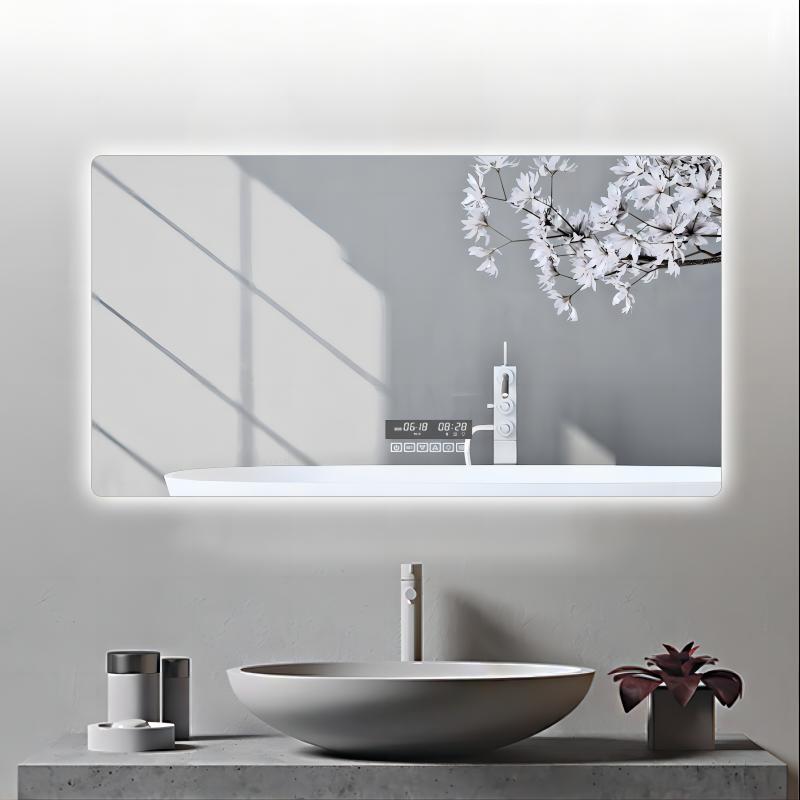 Espejo de baño pantalla táctil retangular espejo inteligente antiniebla pared LED luminoso baño con lámpara pared espejo
