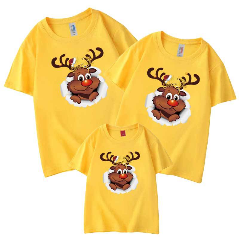 Navidad padre-hijo desgaste verano manga corta 2022 nueva familia transfronteriza tres o cuatro camiseta ropa de actividad del día de año nuevo de los niños