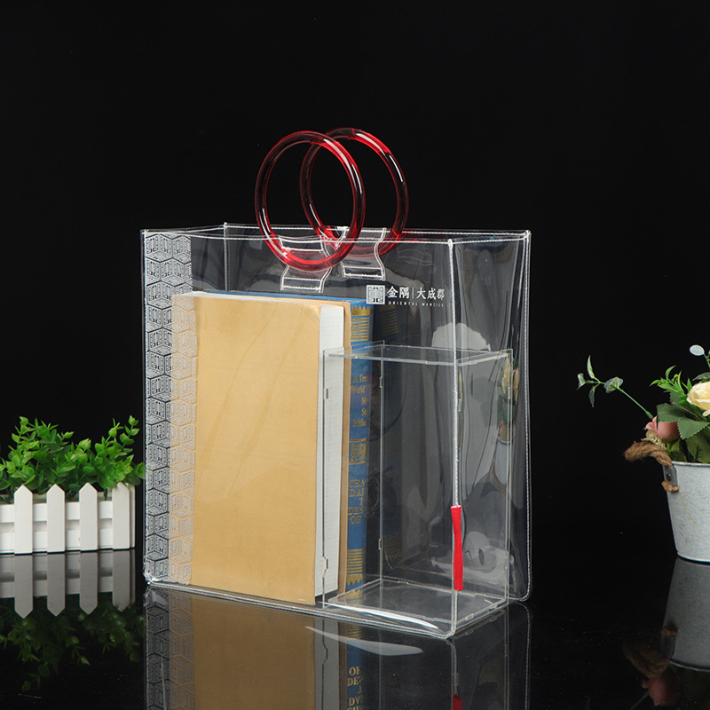 大容量圆形亚克力提手pvc透明手提袋化妆品收纳购物袋可加印logo