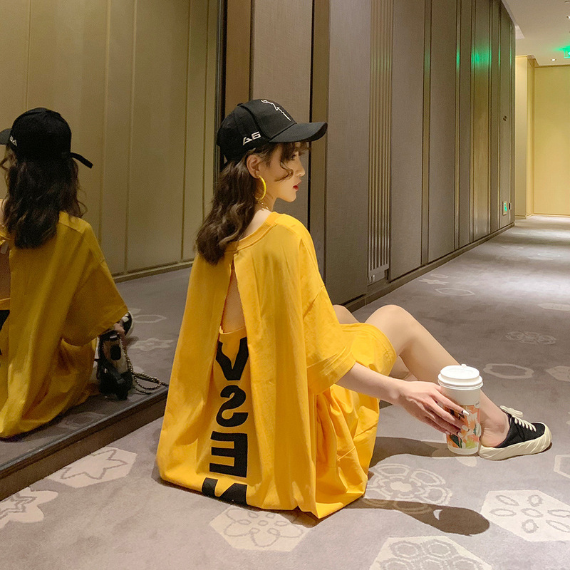 Ins Korean Loose Plus Size 100kg Fat mm Long Pajamas Female Sexy Backless Home Nightgown Dress Summer