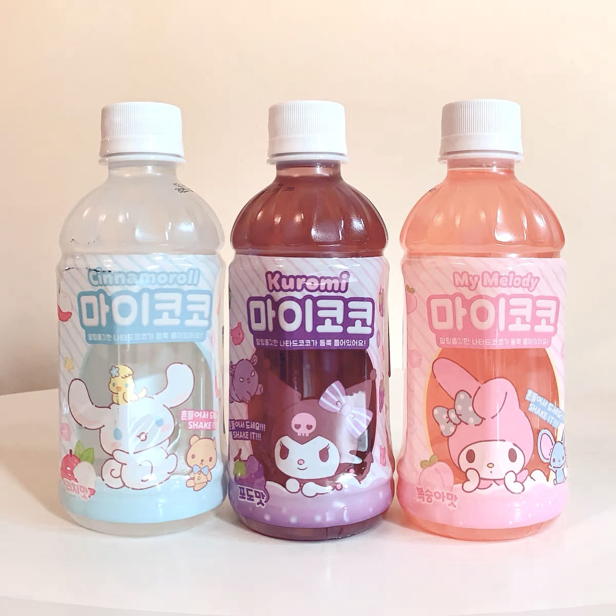 韩国进口三丽鸥玉桂狗美乐蒂白桃葡萄椰果果味饮料340ml*24瓶