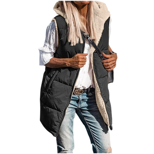  Amazon European and American Solid Color Hooded Cotton Vest Double-Sided Wear Fitted Seven Colors Eight Sizes Winter Vests