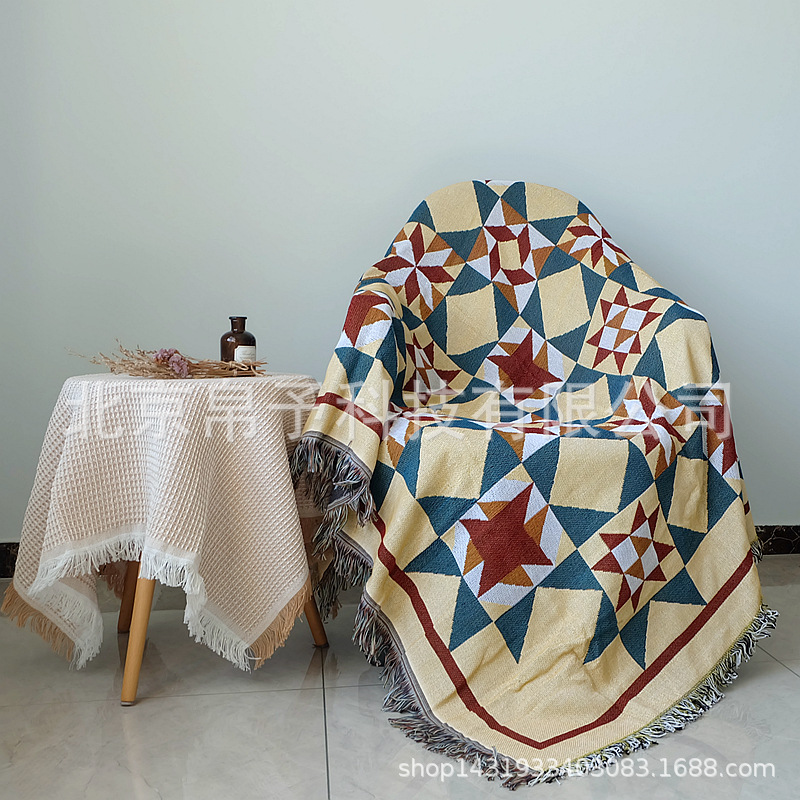 Foreign trade Northern Europe Bohemia Cotton and hemp Two-sided Woven tassels Cotton blanket Sofa cover Use decorate Gabion